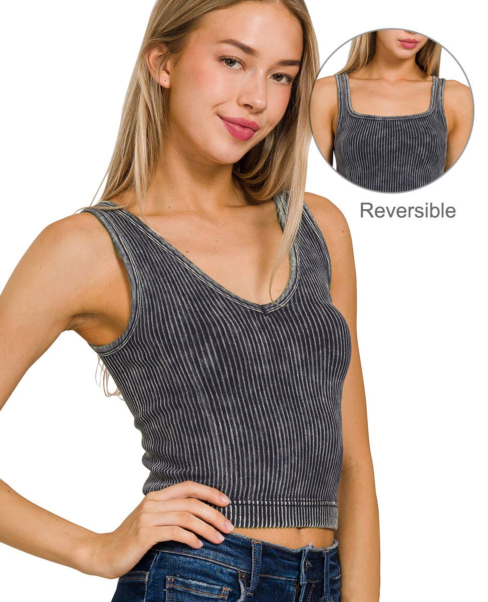 2 Way Neckline Washed Rib Crop Tank