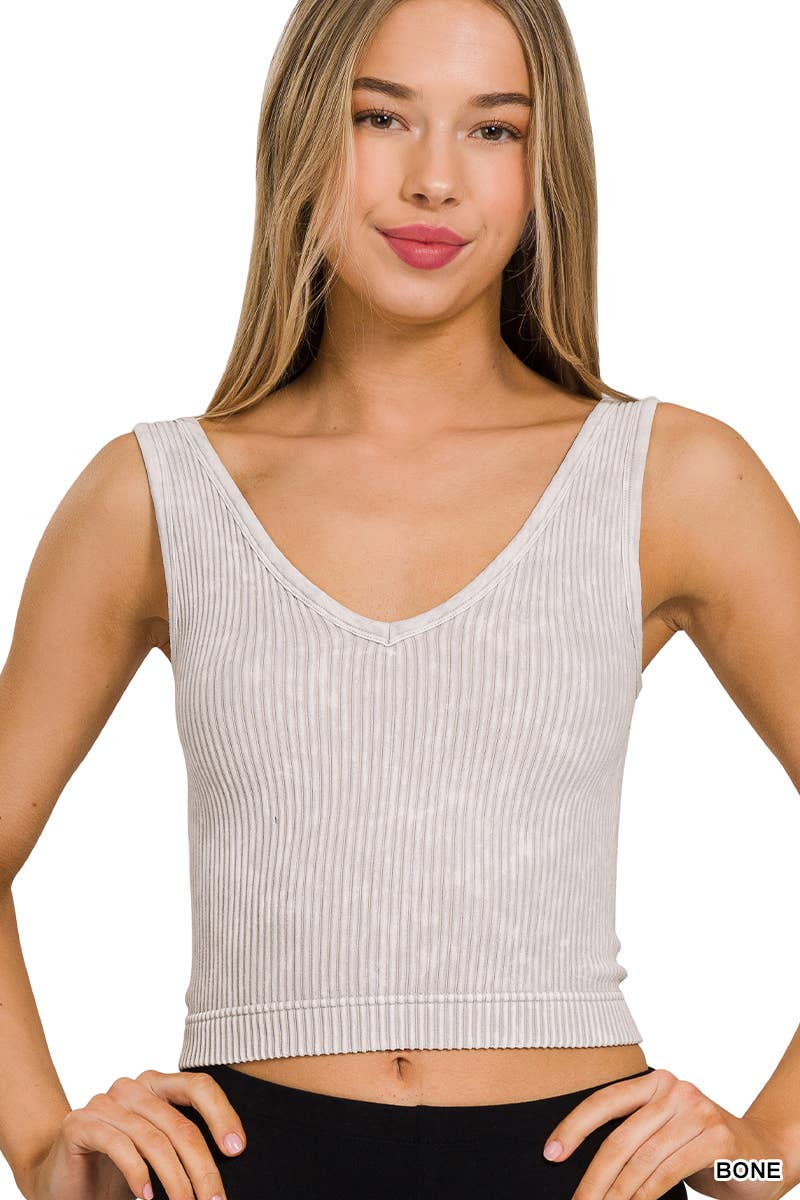 2 Way Neckline Washed Rib Crop Tank