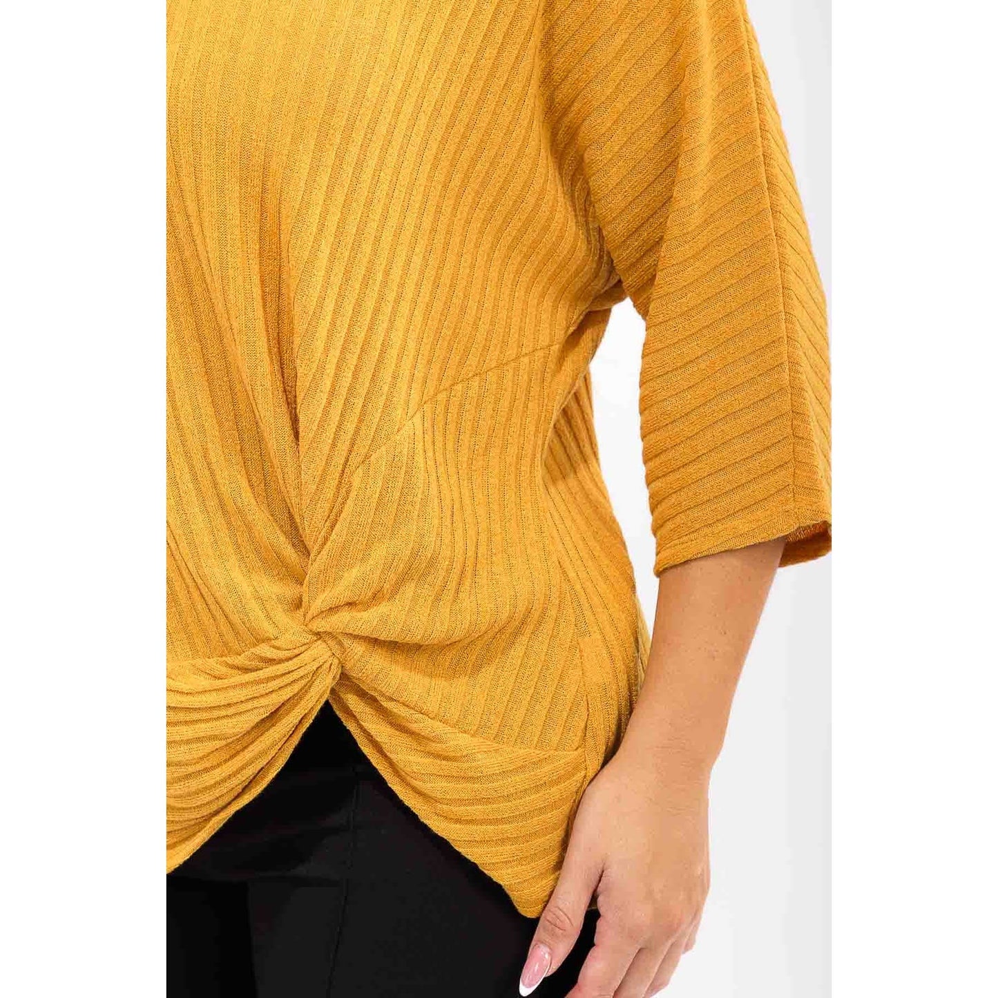 Cognac plus rib knit twist top