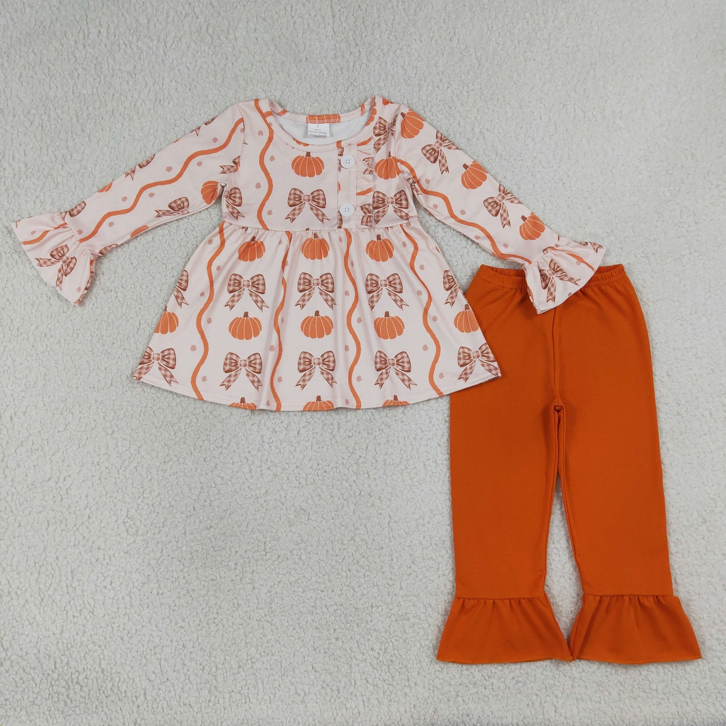 Baby Girls Pumpkins Bows Tunic Tops Ruffle Pants Outfits