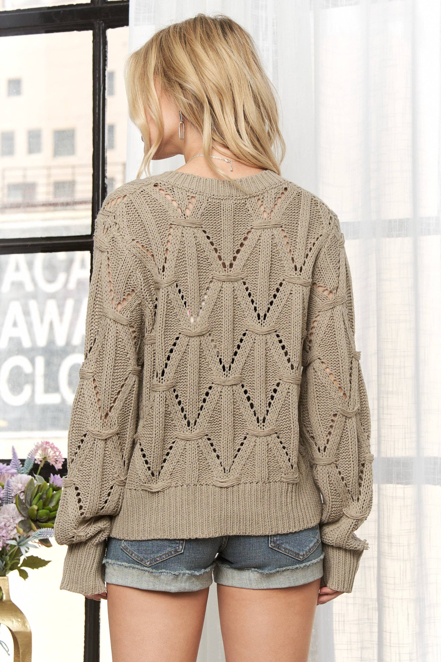 Khaki textured knit sweater
