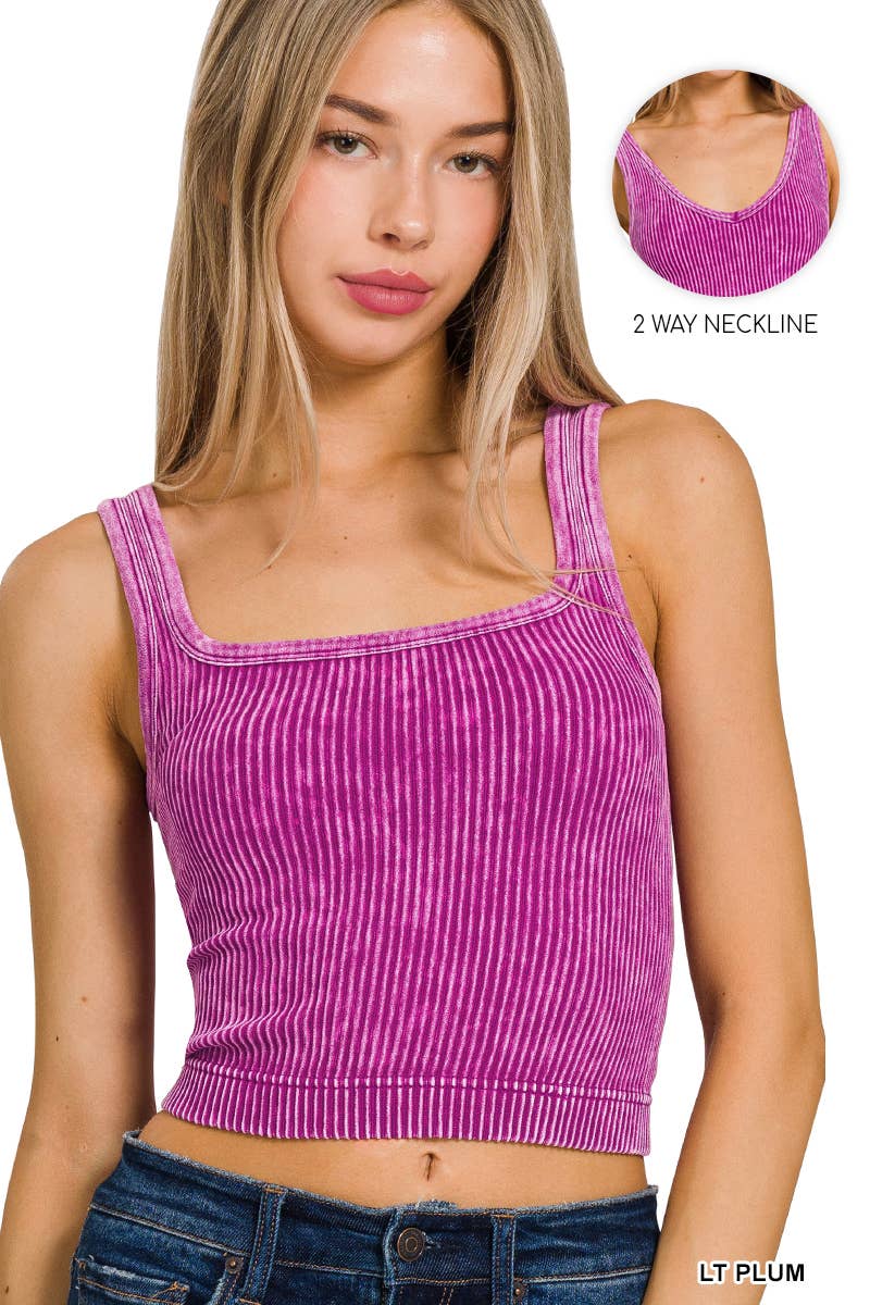 2 Way Neckline Washed Rib Crop Tank