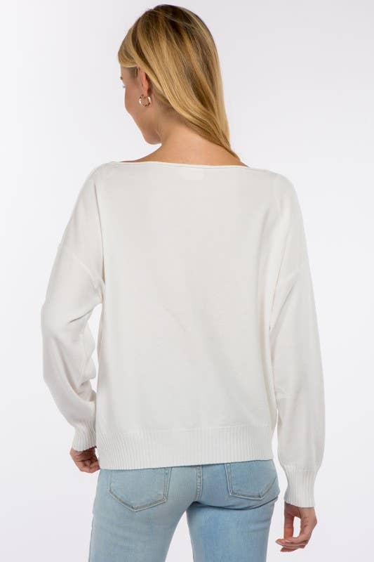 Heather blossom boat neck pull over sweater