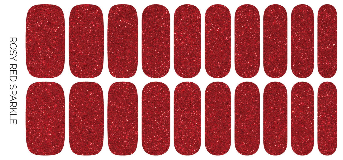 Rosy Red Sparkle | Bright Red Glitter Nail Wraps