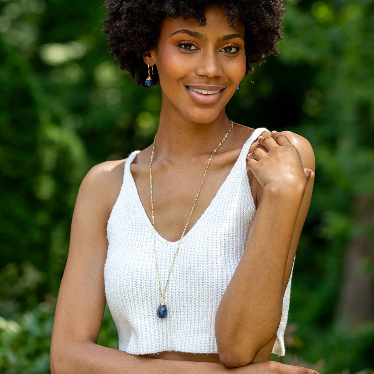 Gold-Plated Lapis Lazuli Teardrop Necklace