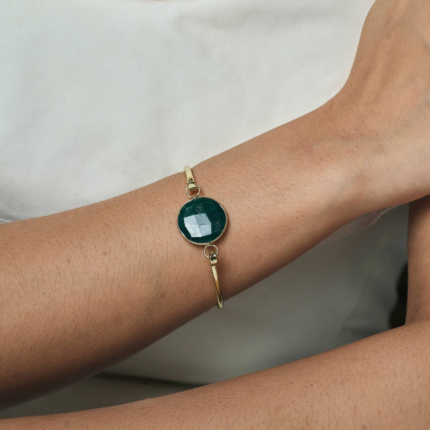 Gold Bracelet w/Semi-Precious Stone - Mica Green