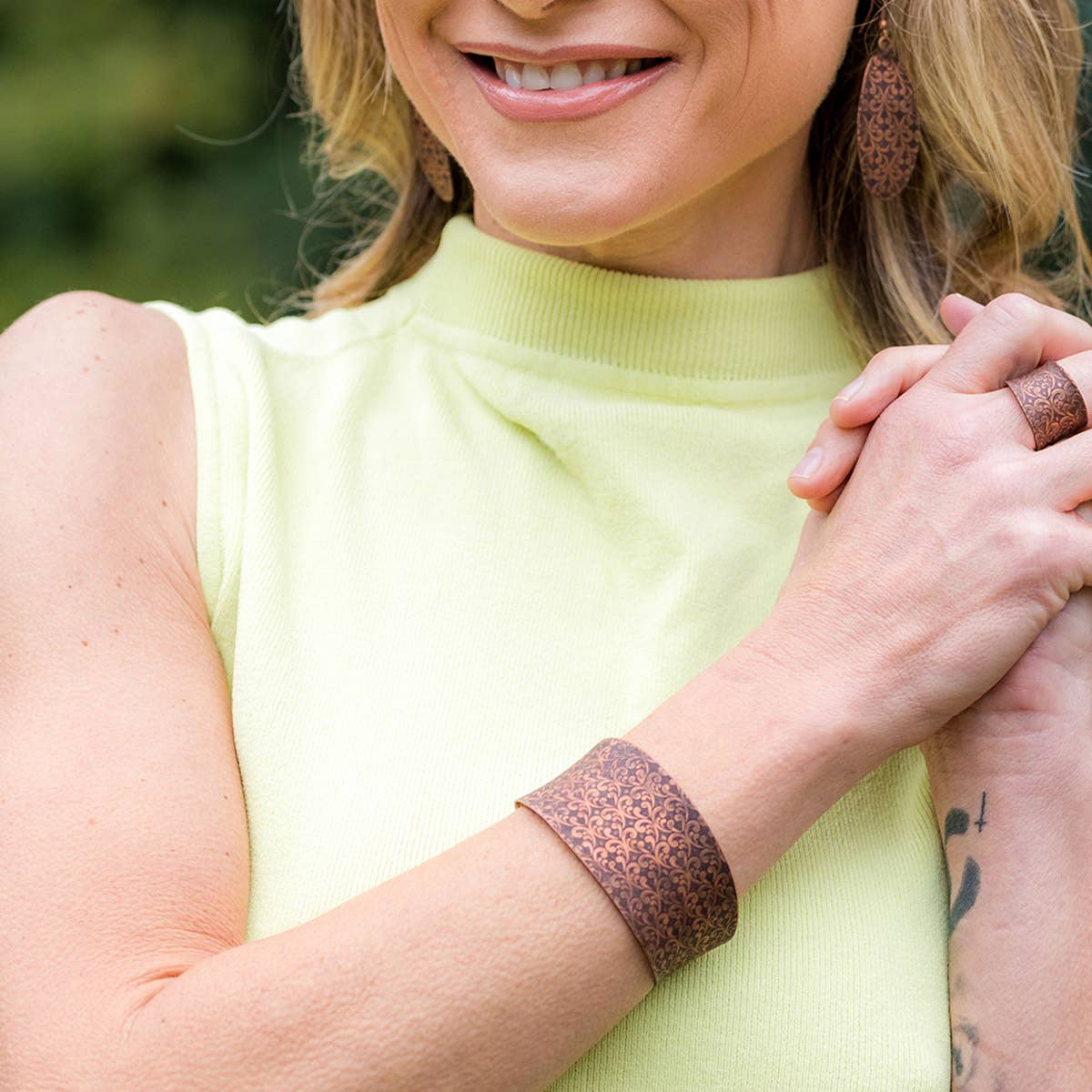 Brown Ornate copper patina cuff