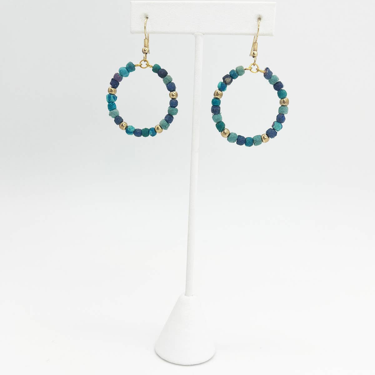 Aasha Aqua Small Beaded Hoop Earrings