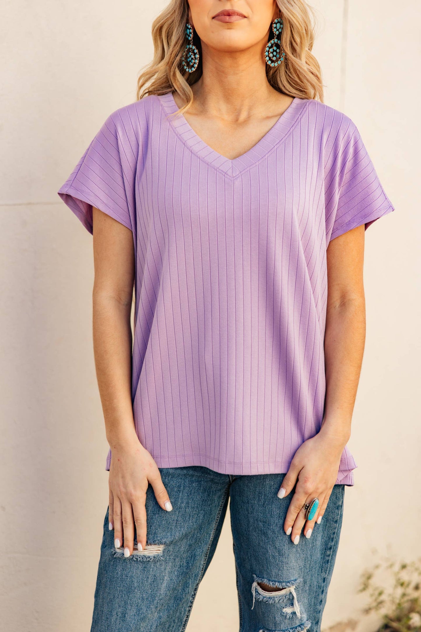 Casual Thick Ribbed V Neck Top