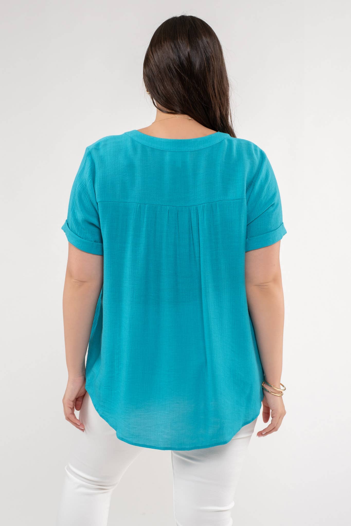 PLUS teal v-neck lace top