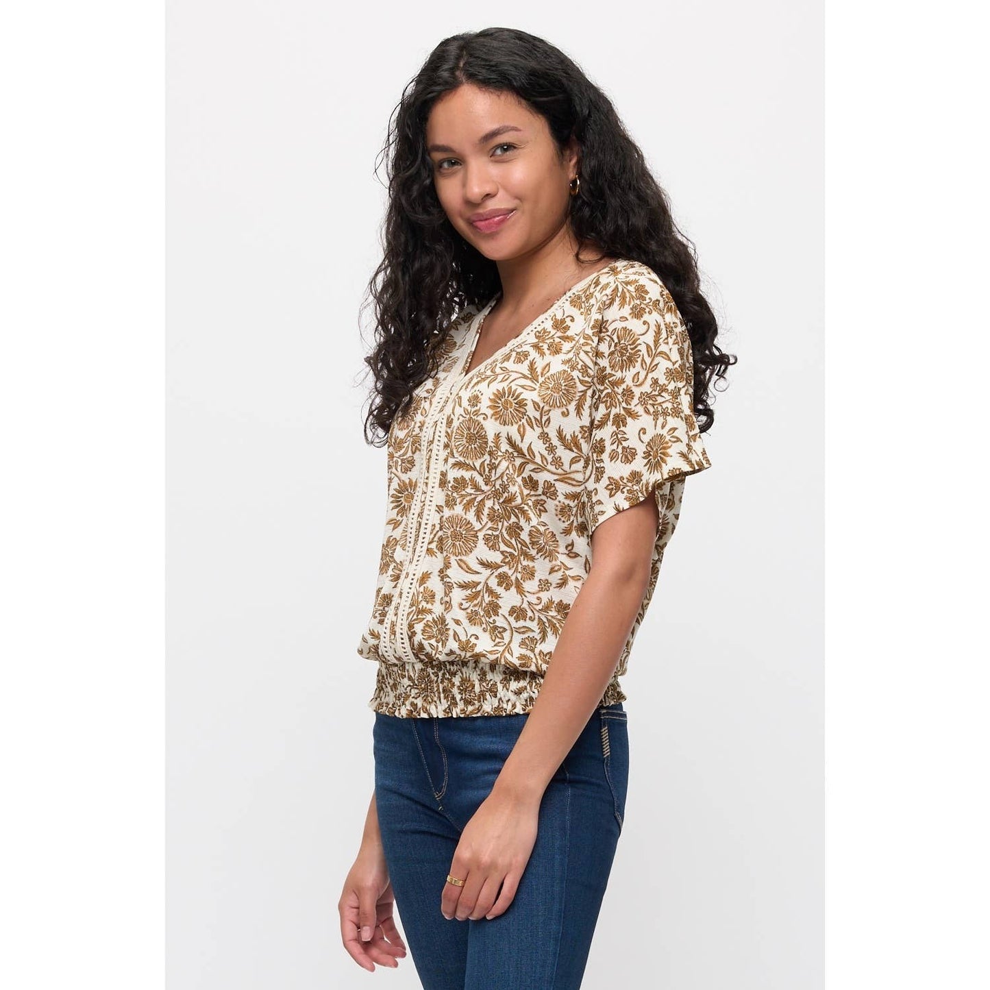 Taupe Floral crochet top