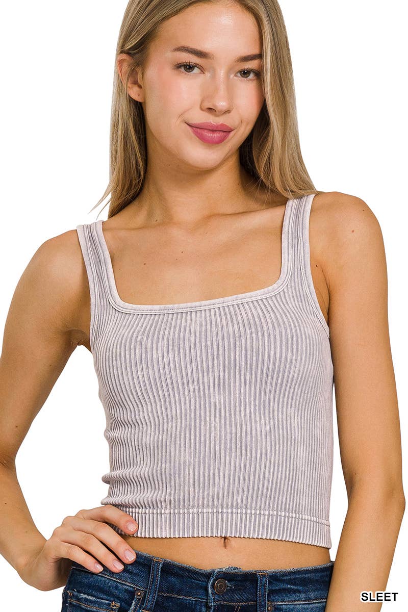 2 Way Neckline Washed Rib Crop Tank