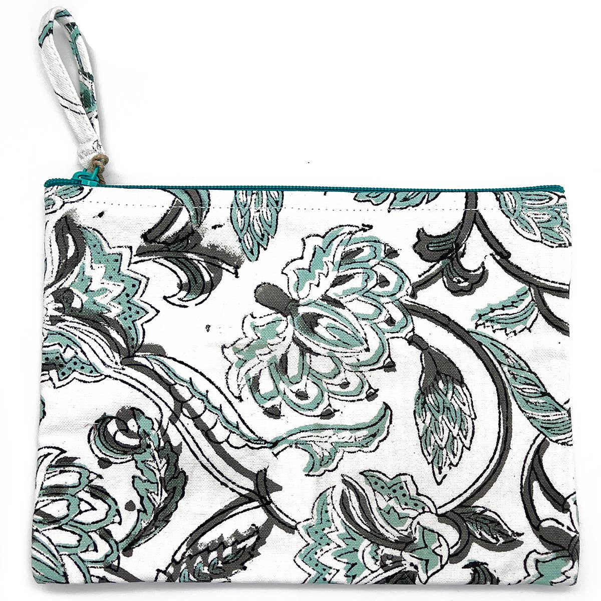 Block Printed Canvas Pouch - Teal Oasis