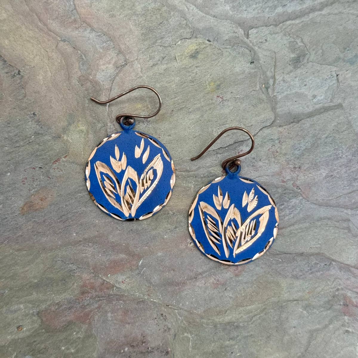 Patina Indigo Leaf Earrings