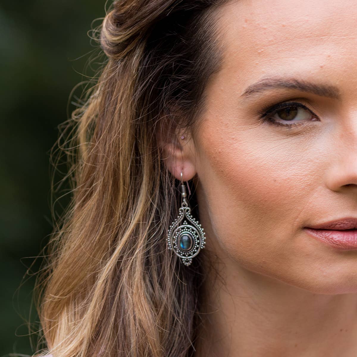 Silver Ornate with Labradorite earrings