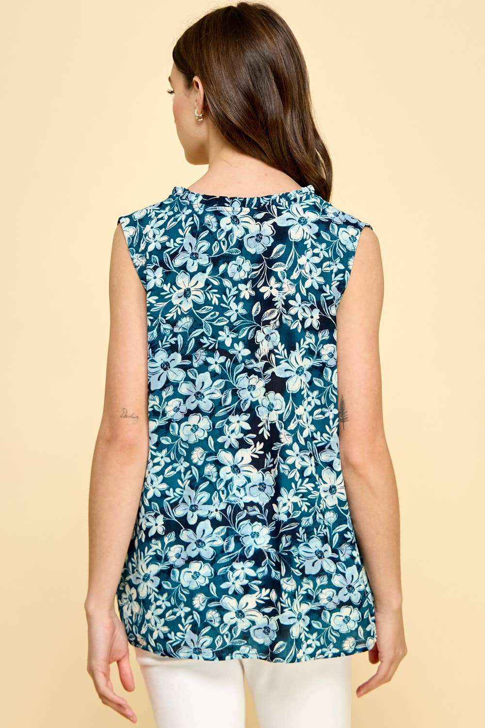Blue floral tunic w/tassels