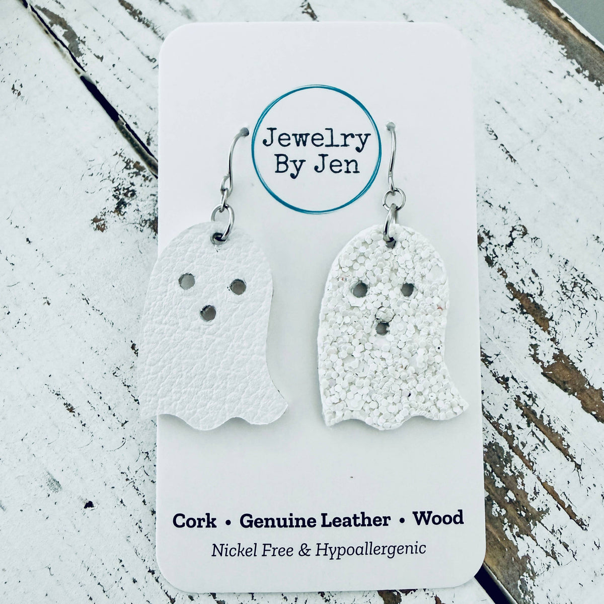 Ghost Earrings: White Glitter
