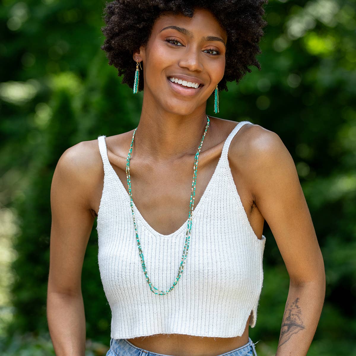 Turquoise water- Seed Bead Multi-Strand Necklace