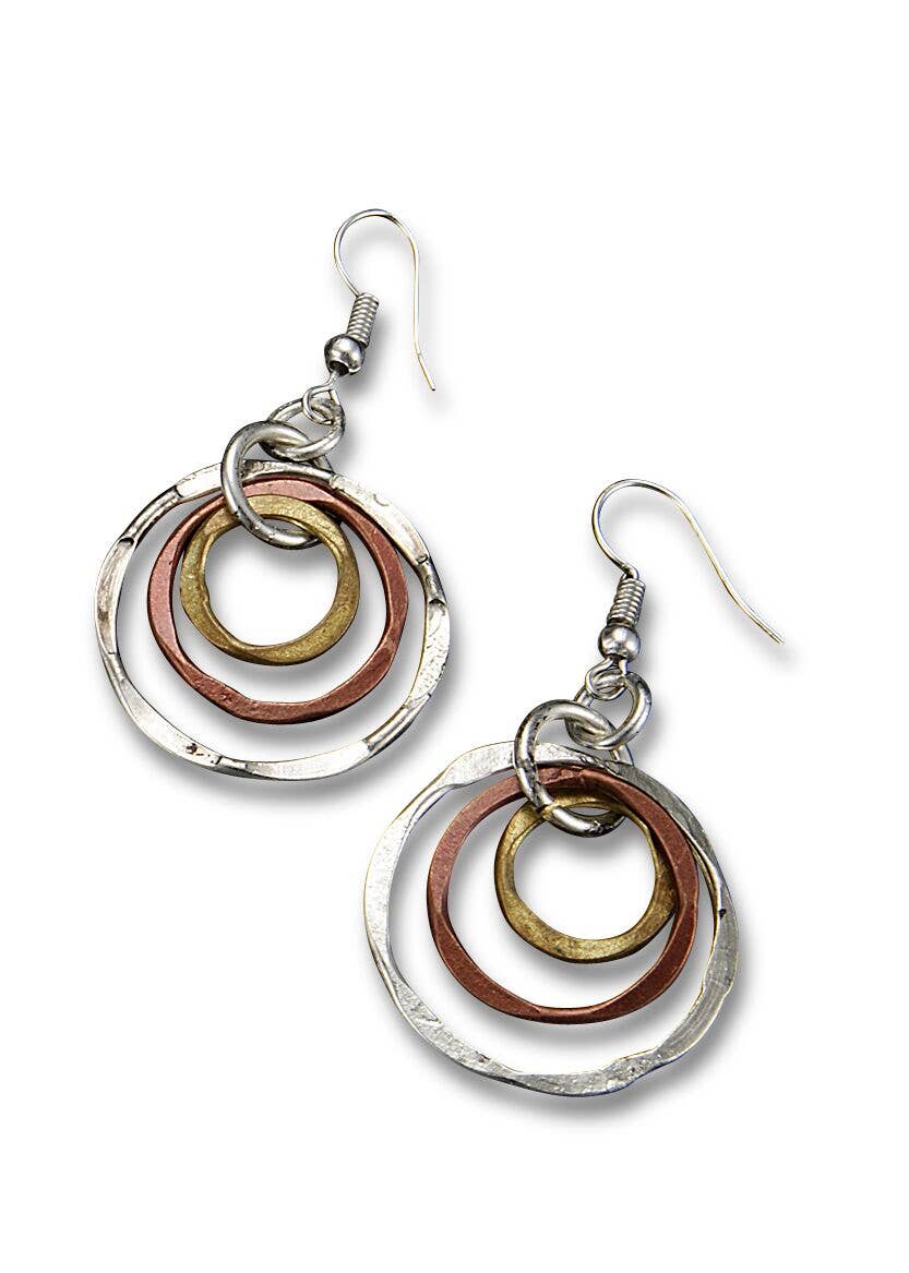 Mixed Metal Hammered Linked Ring Earring