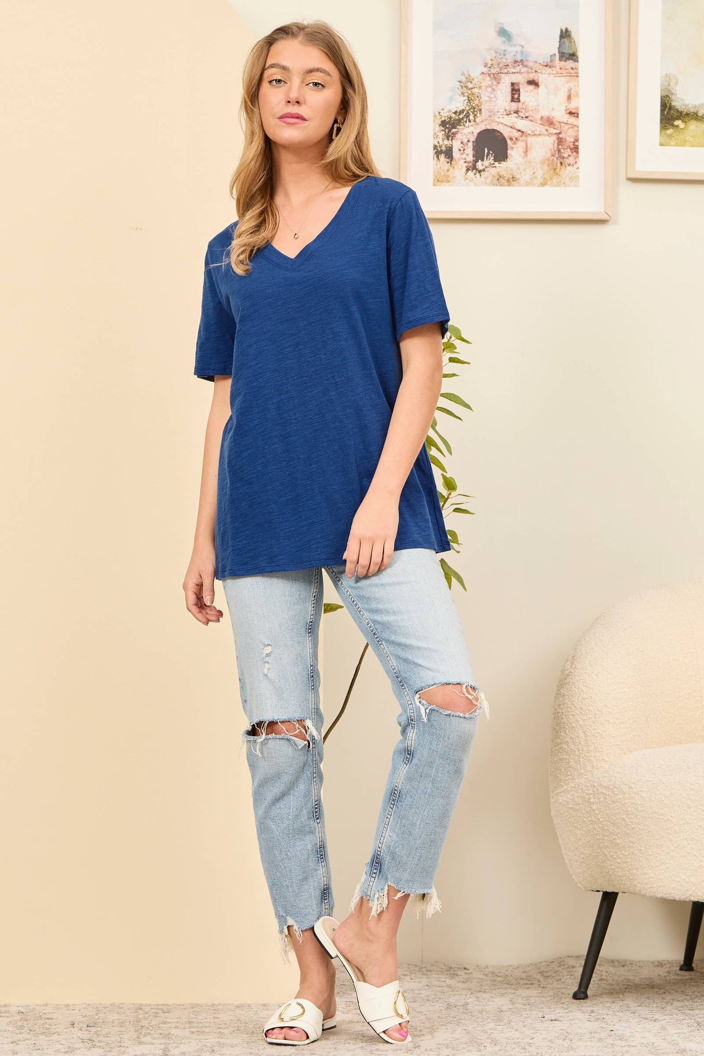 Basic Cotton V Neck Short Sleeve tee