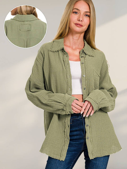Oversized Raw Edge button down Shirt
