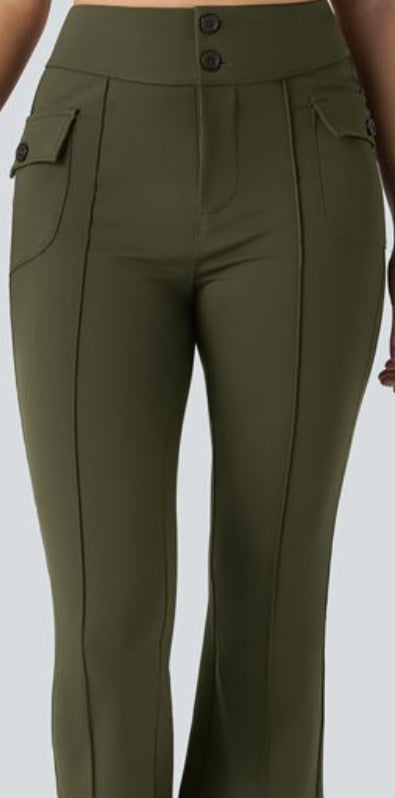 High waisted button cargo Halara flare pants