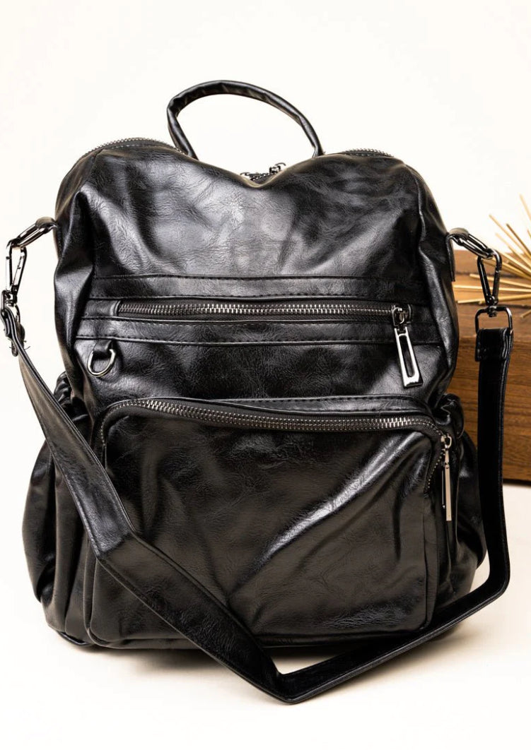 Faux Leather Backpack/ Tote Bag