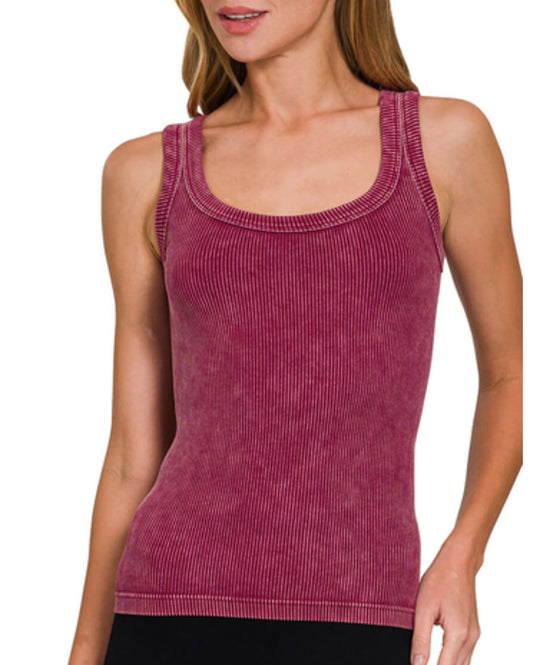 Ribbed seamless tank- 2 way neckline