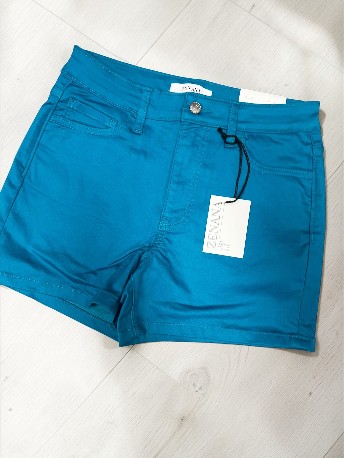 Colored stretch jean shorts