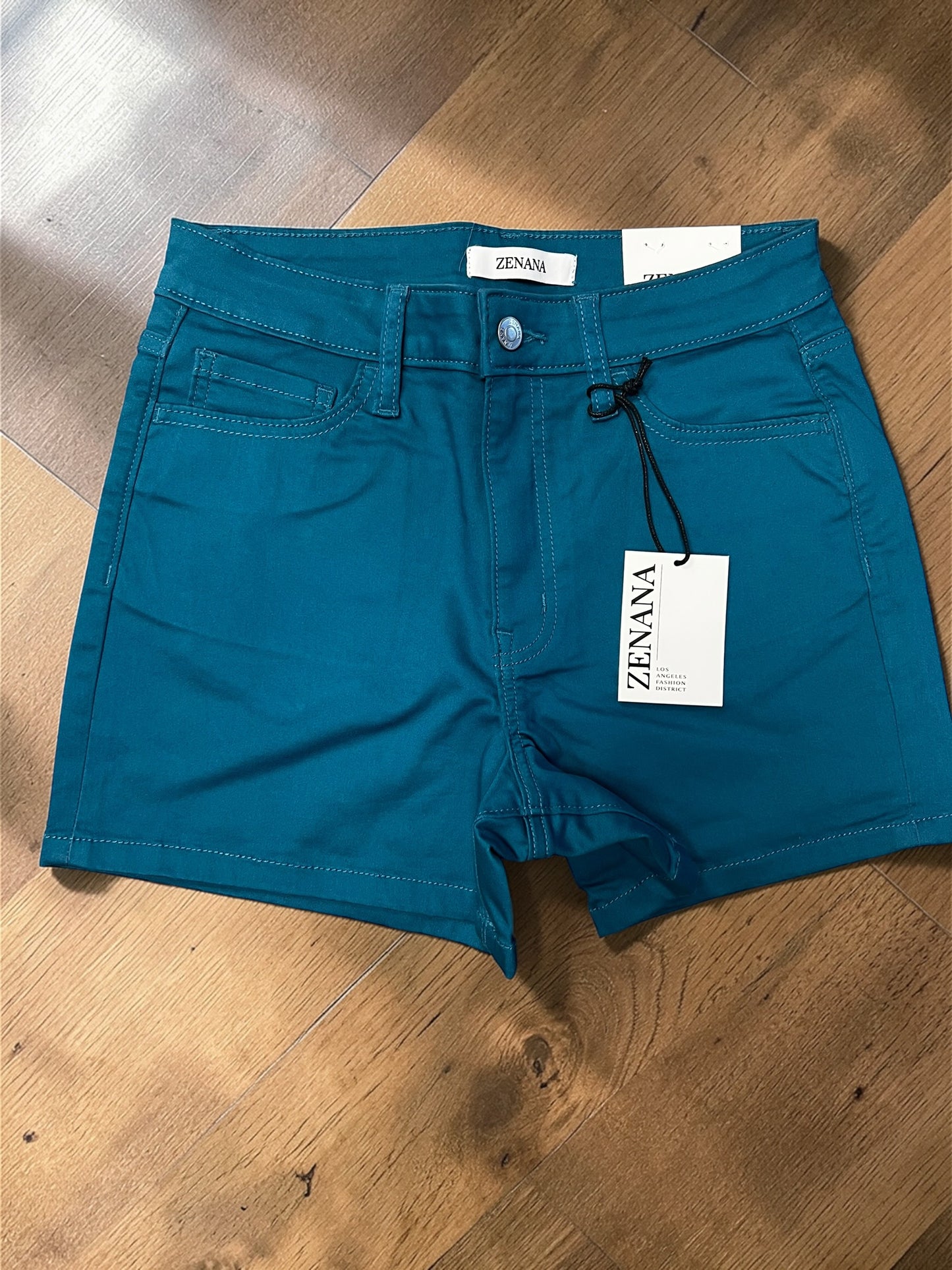Colored stretch jean shorts