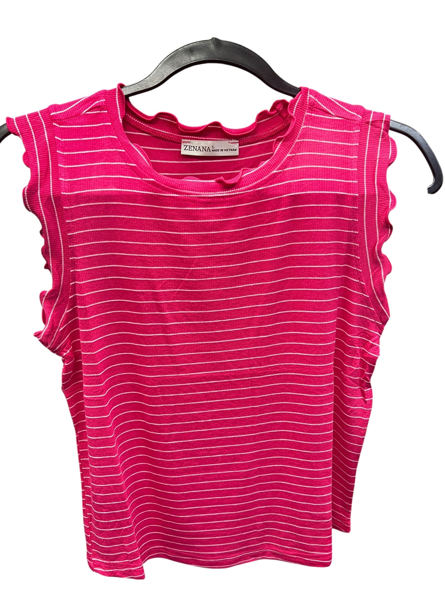 Ribbed ruffle trim striped top