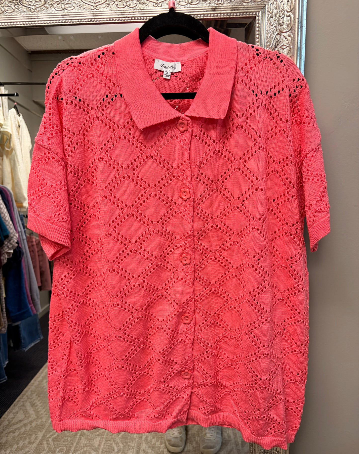 Coral pink button down top