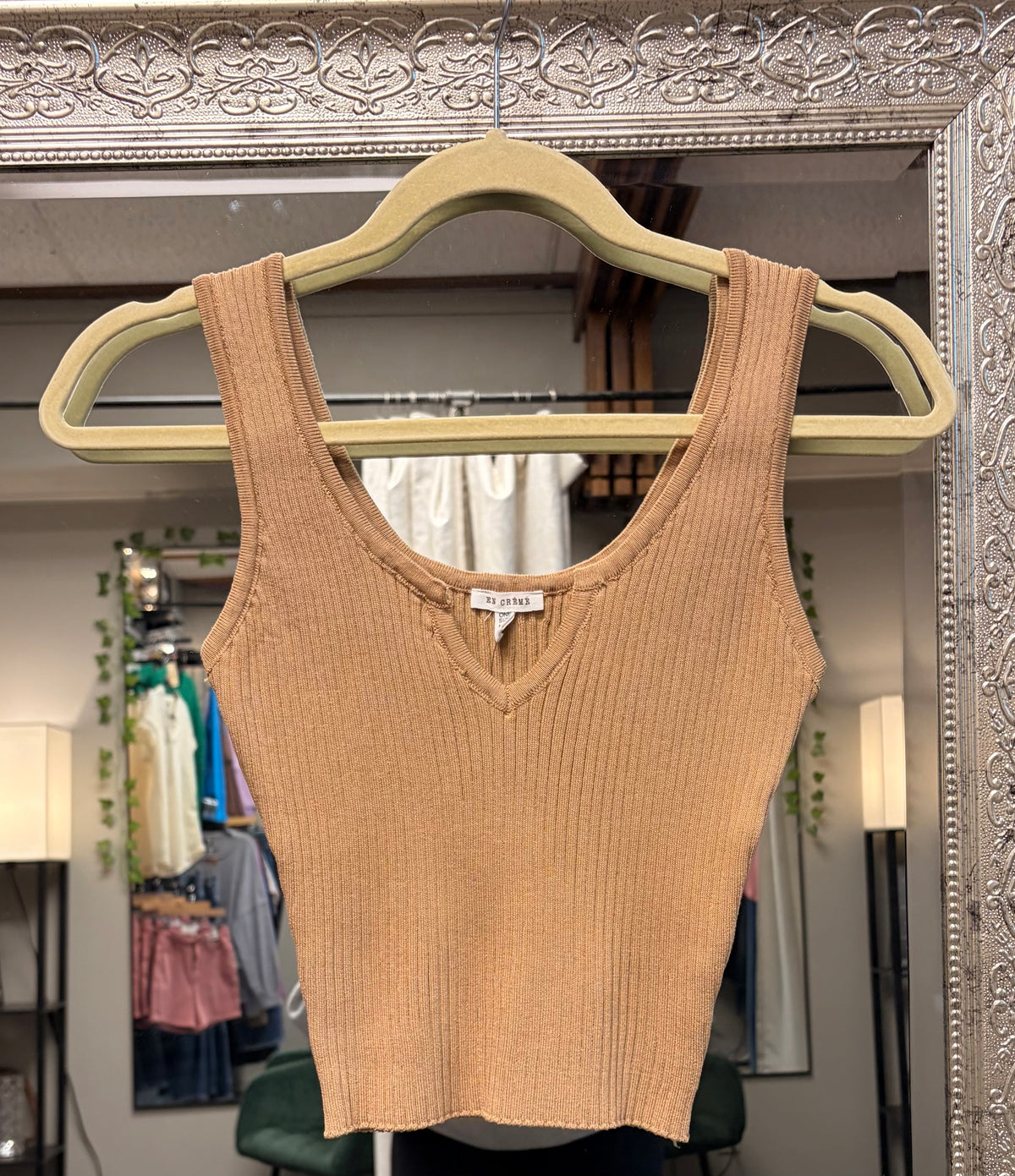 Tan ribbed crop top