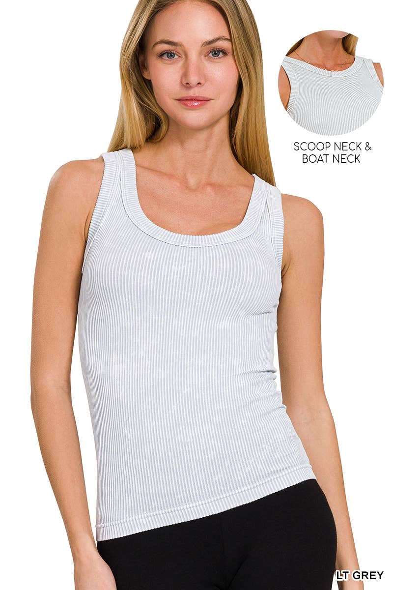 Ribbed seamless tank- 2 way neckline