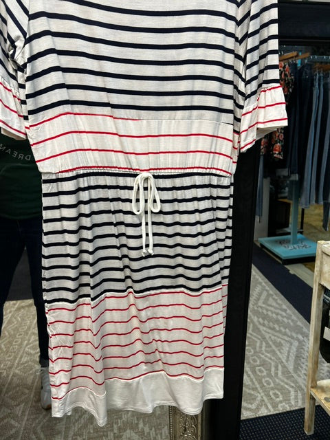 Summer stripe dress w/tie waist