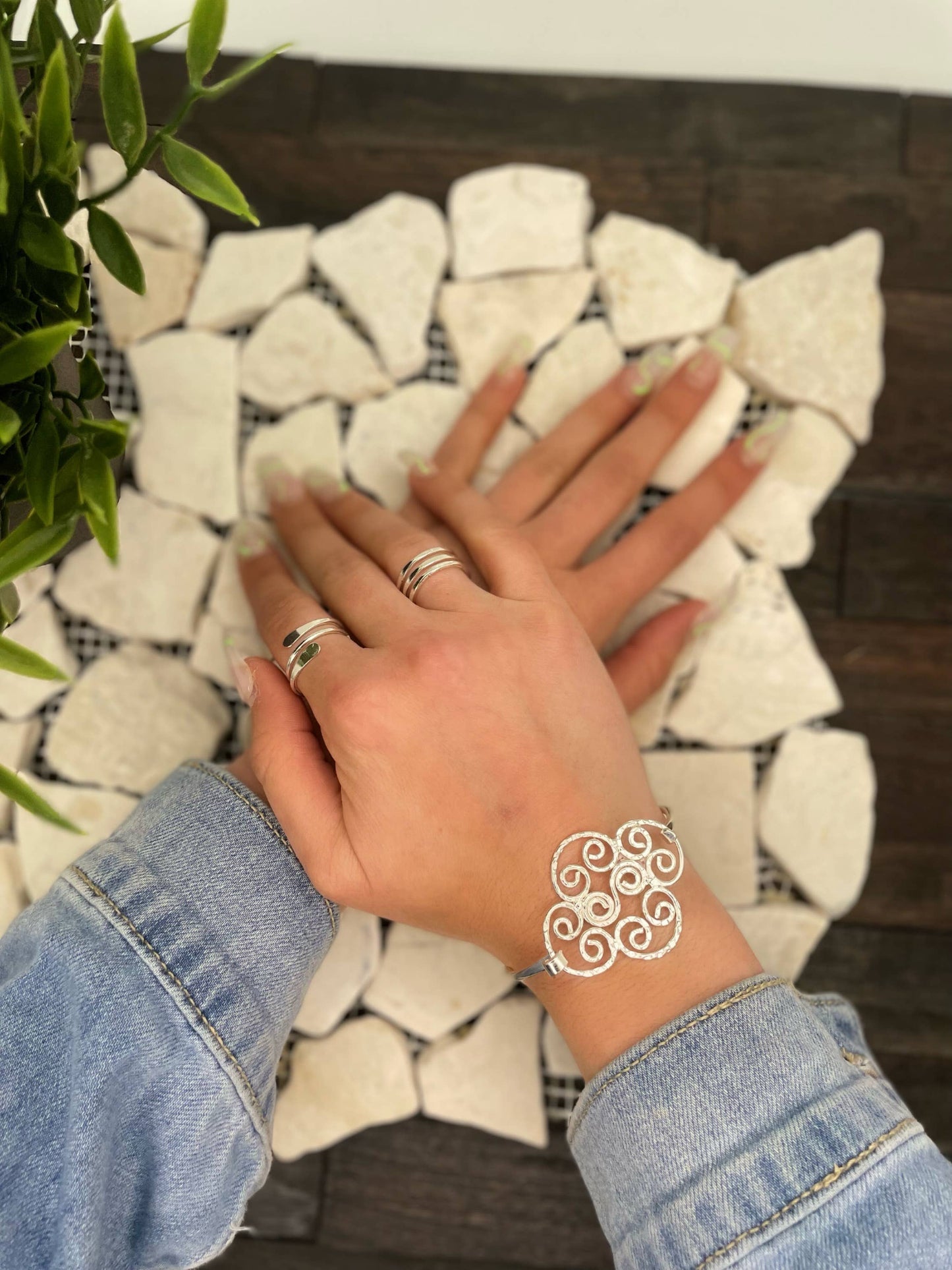Silver Plated Bangle - Filigree