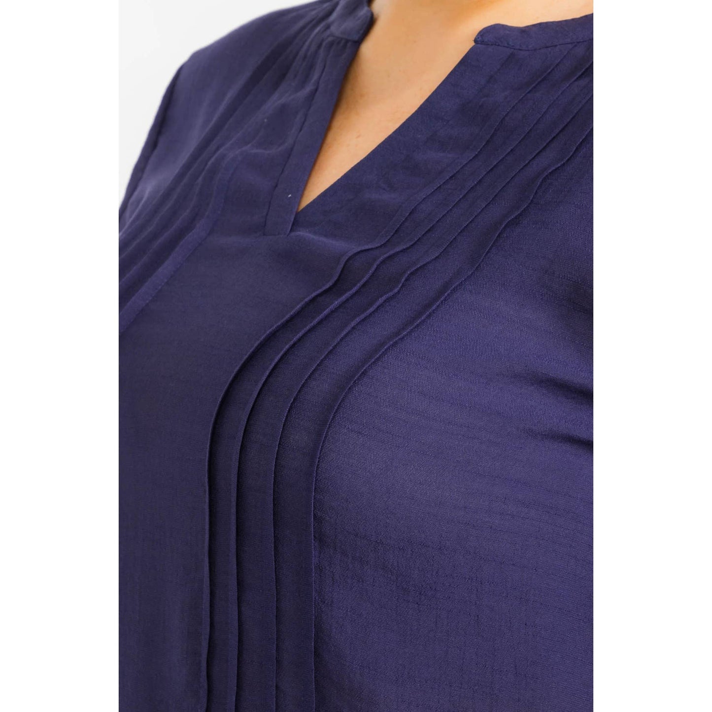 Plus- Navy pintuck top