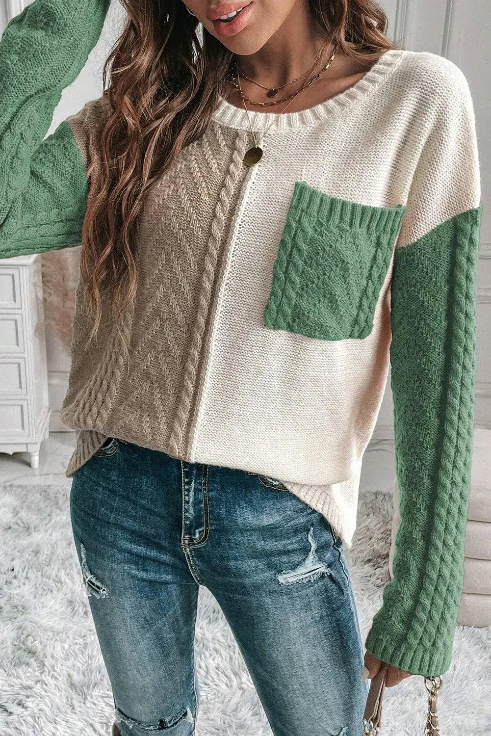 Colorblock Patched Pocket Sweater