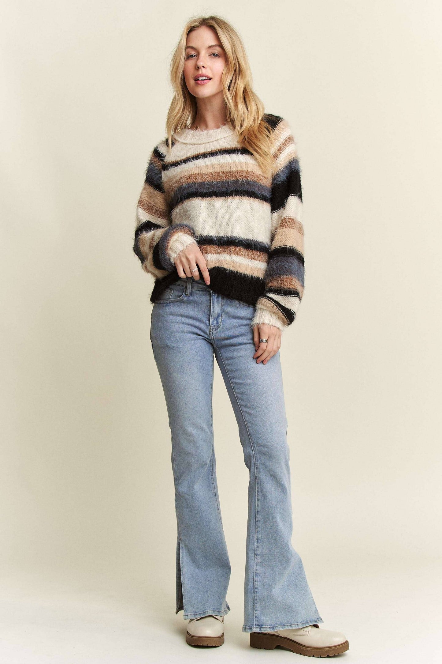 Striped fuzzy sweater top