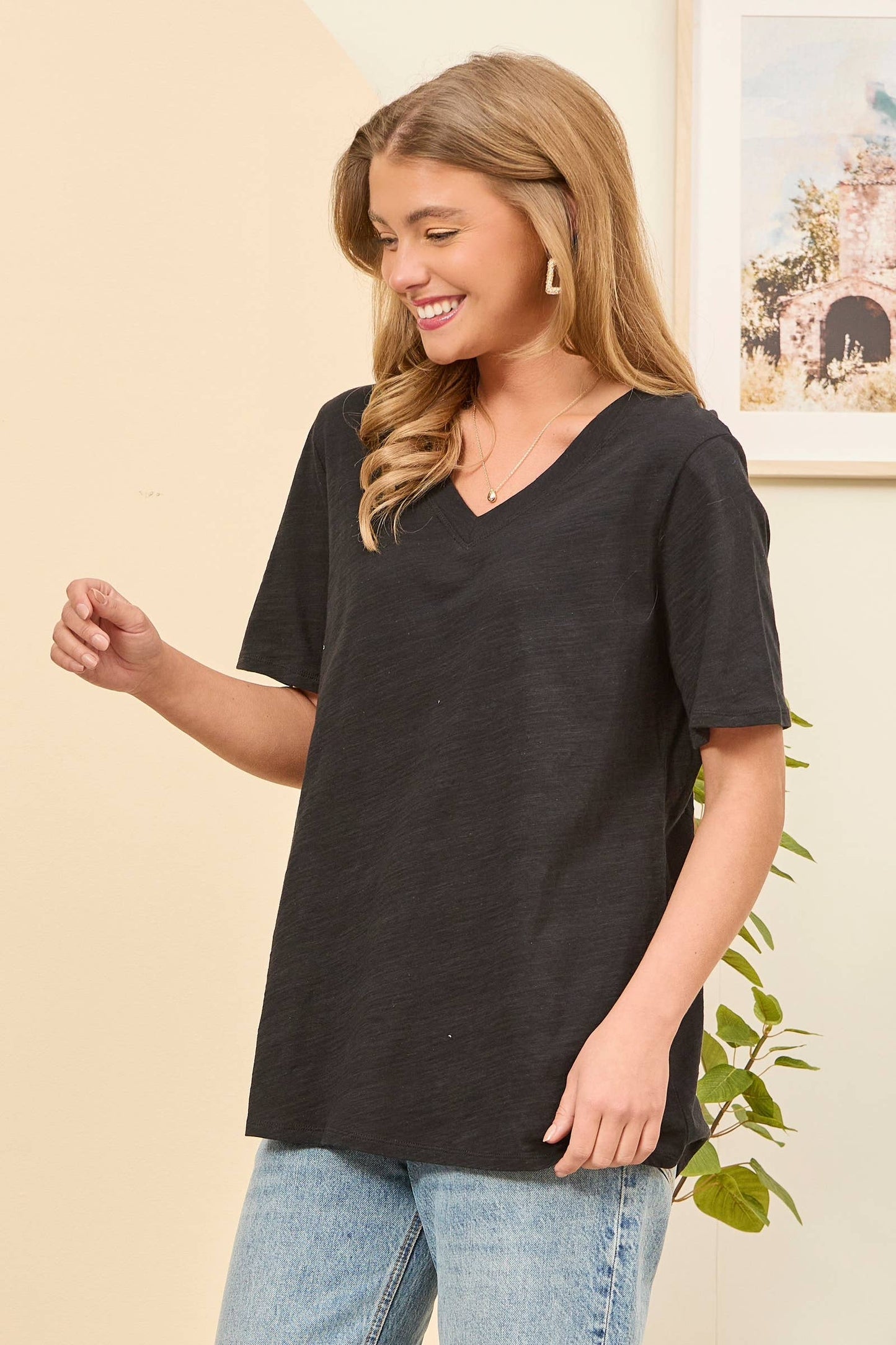 Basic Cotton V Neck Short Sleeve tee