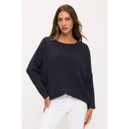 Navy Oversized dolman ribbed top