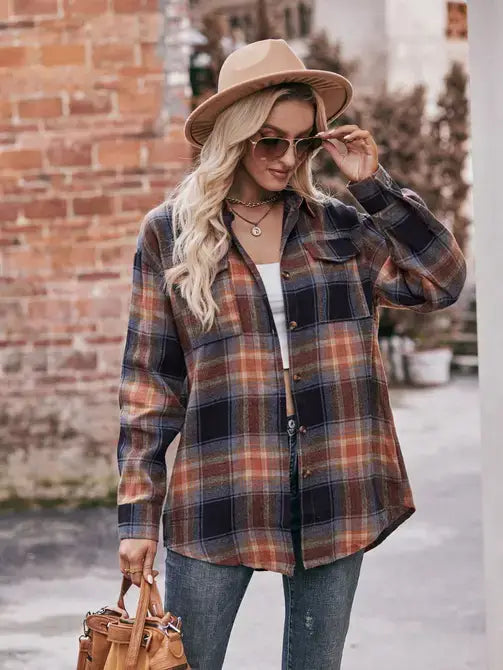 Oversized buttondown plaid top