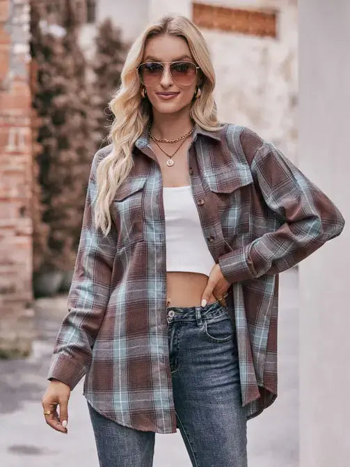 Oversized buttondown plaid top