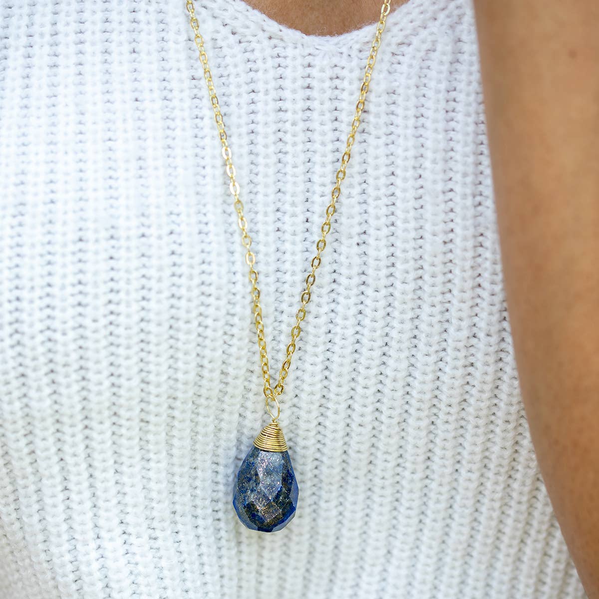 Gold-Plated Lapis Lazuli Teardrop Necklace