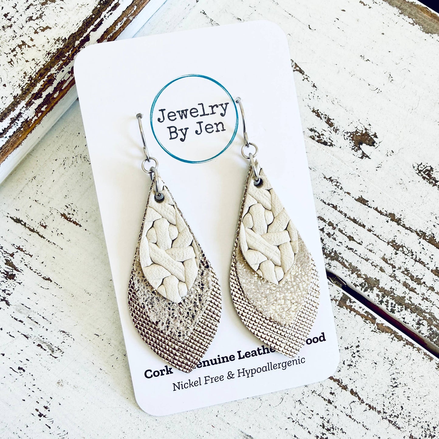 Cream & Platinum-Layered Earrings