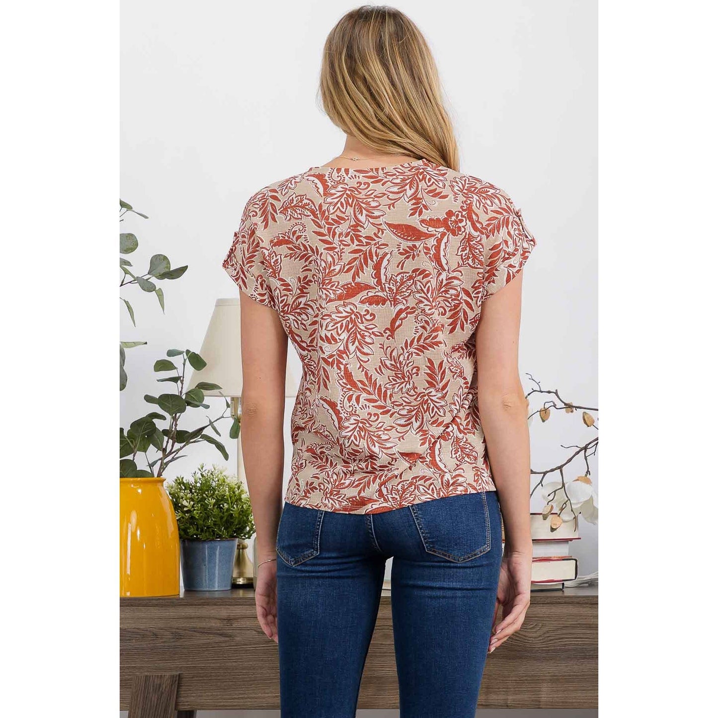 Floral v-neck dolman sleeve top