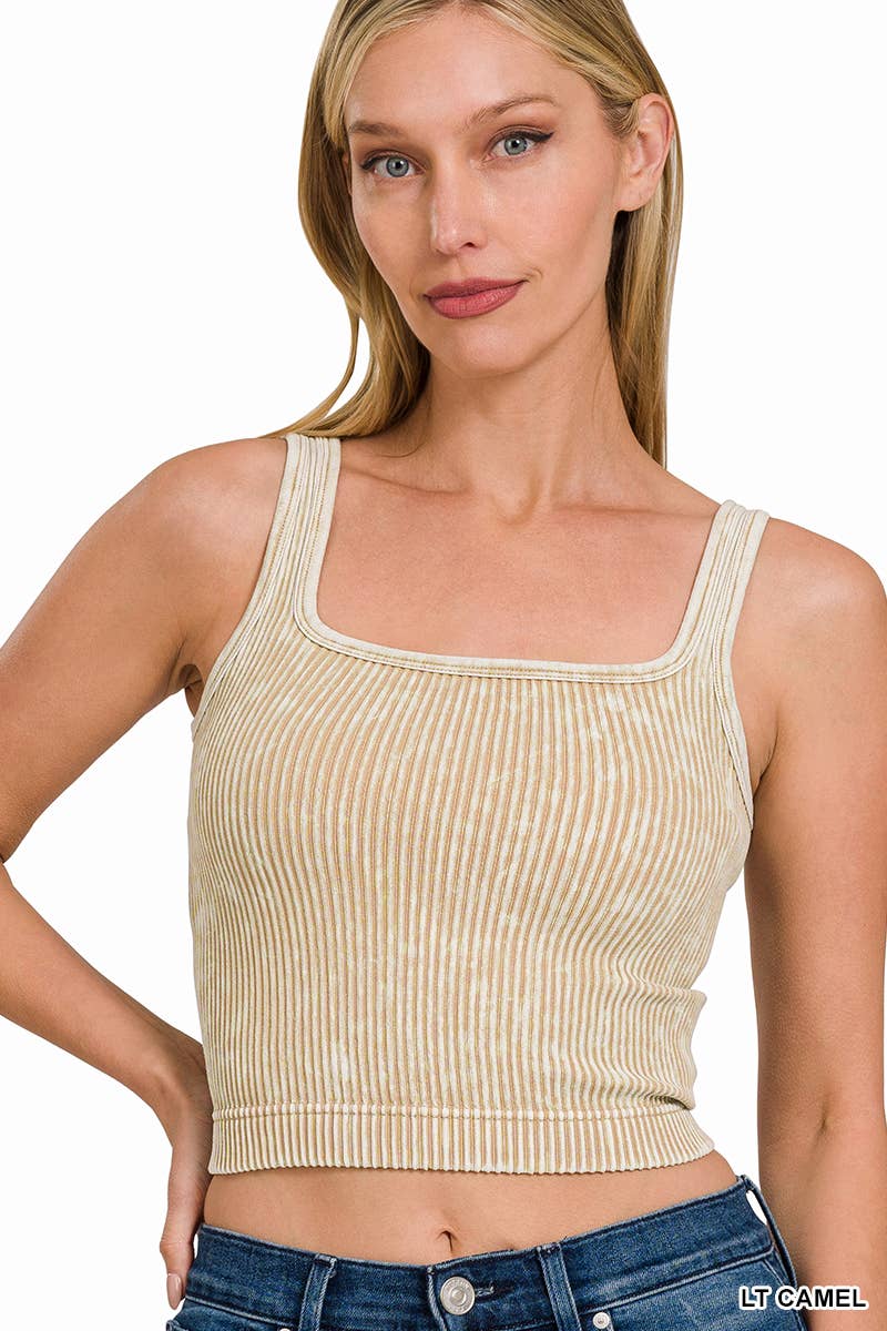 2 Way Neckline Washed Rib Crop Tank