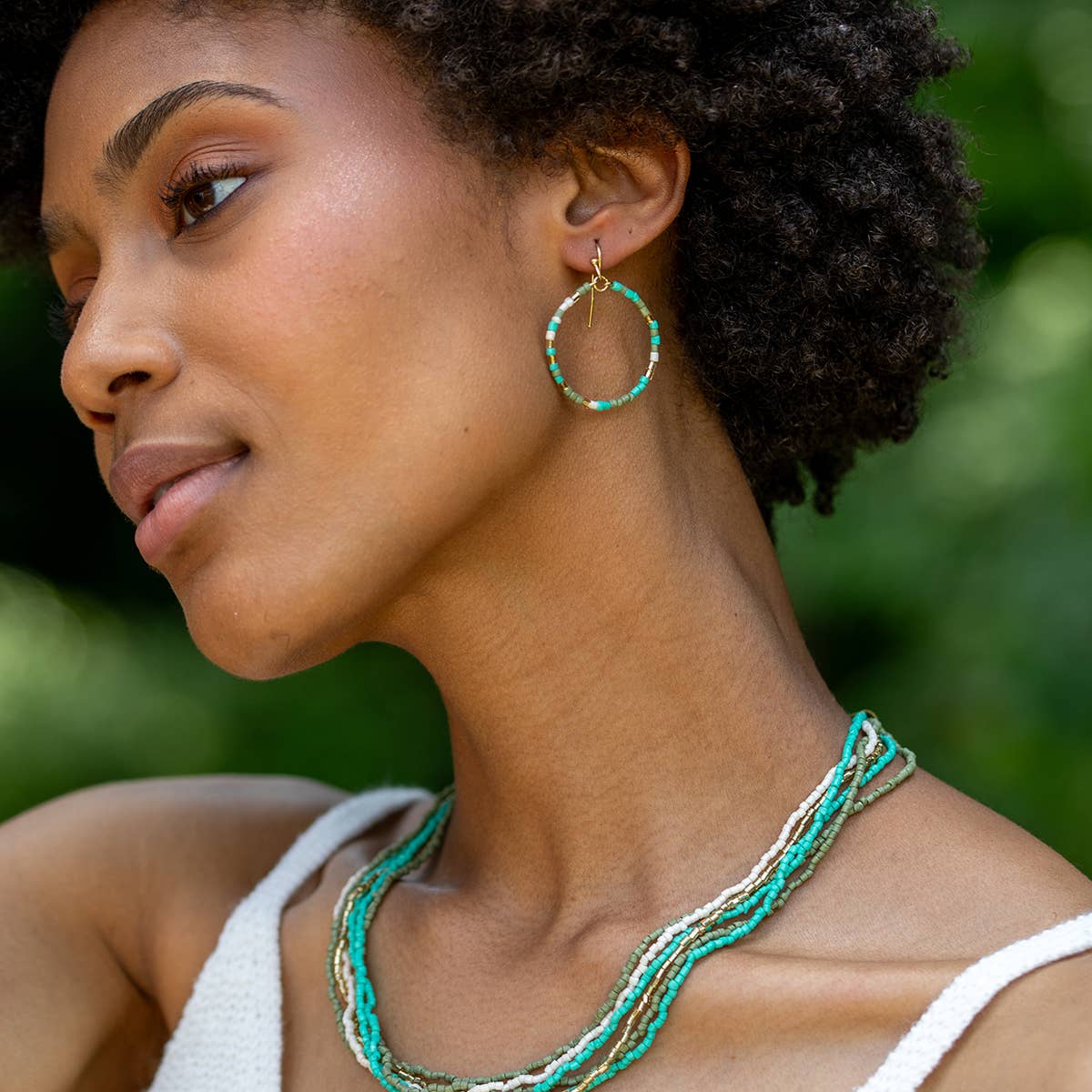Turquoise water- Seed Bead Hoop Earrings