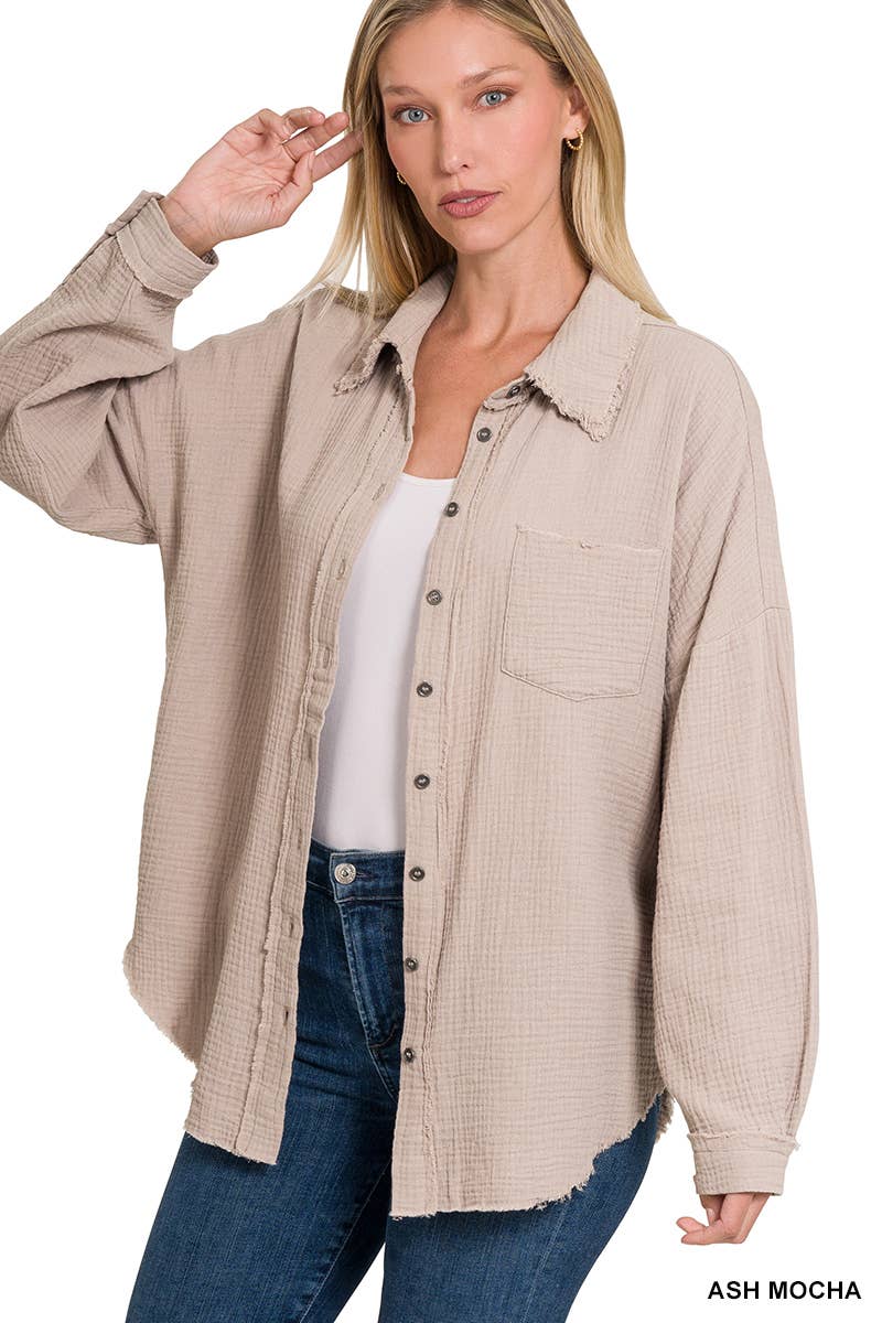 Oversized Raw Edge button down Shirt