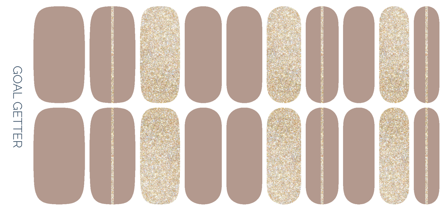 Goal Getter | Taupe & Gold Glitter Neutral Nail Wrap